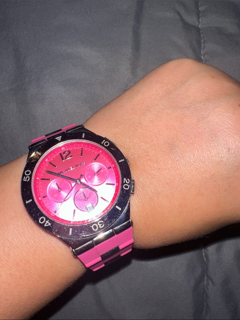 Michael Kors Pink Silicone Link Chronograph Watch with Silver Accents - Picture 4 of 4